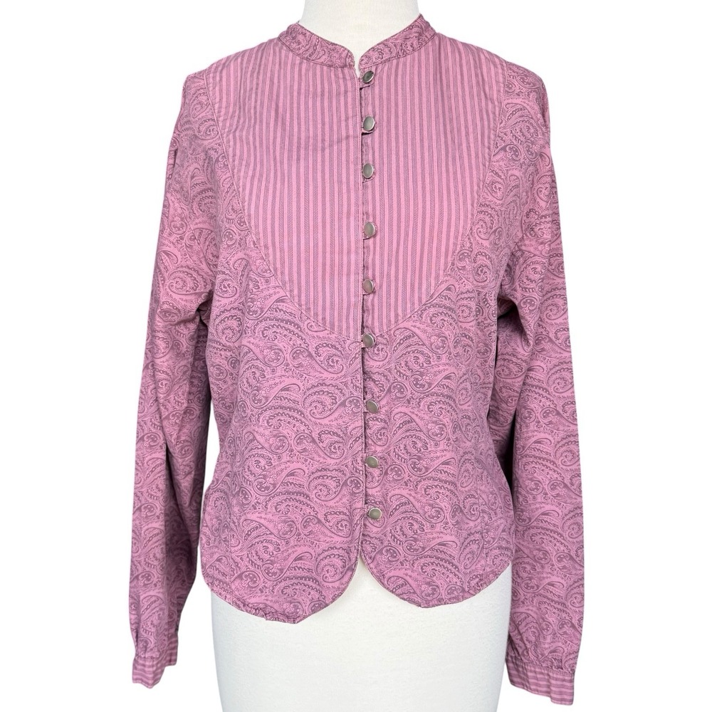 Wrangler Western Wear For Women Purple Striped Paisley Button Up Top Large Read!
